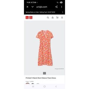 Uniqlo Pink Floral Midi Flare Dress 40s Style Button Up Dress S Cottage Core